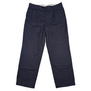 Zanella Austin Dress Pants Mens 36x32 Navy Pleated Cuffed 100% Wool Italy FLAW